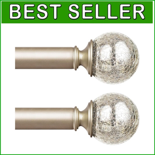 2-Pack Adjustable Curtain Rods 48-84 Inches, Champagne Gold with Crackle Finials