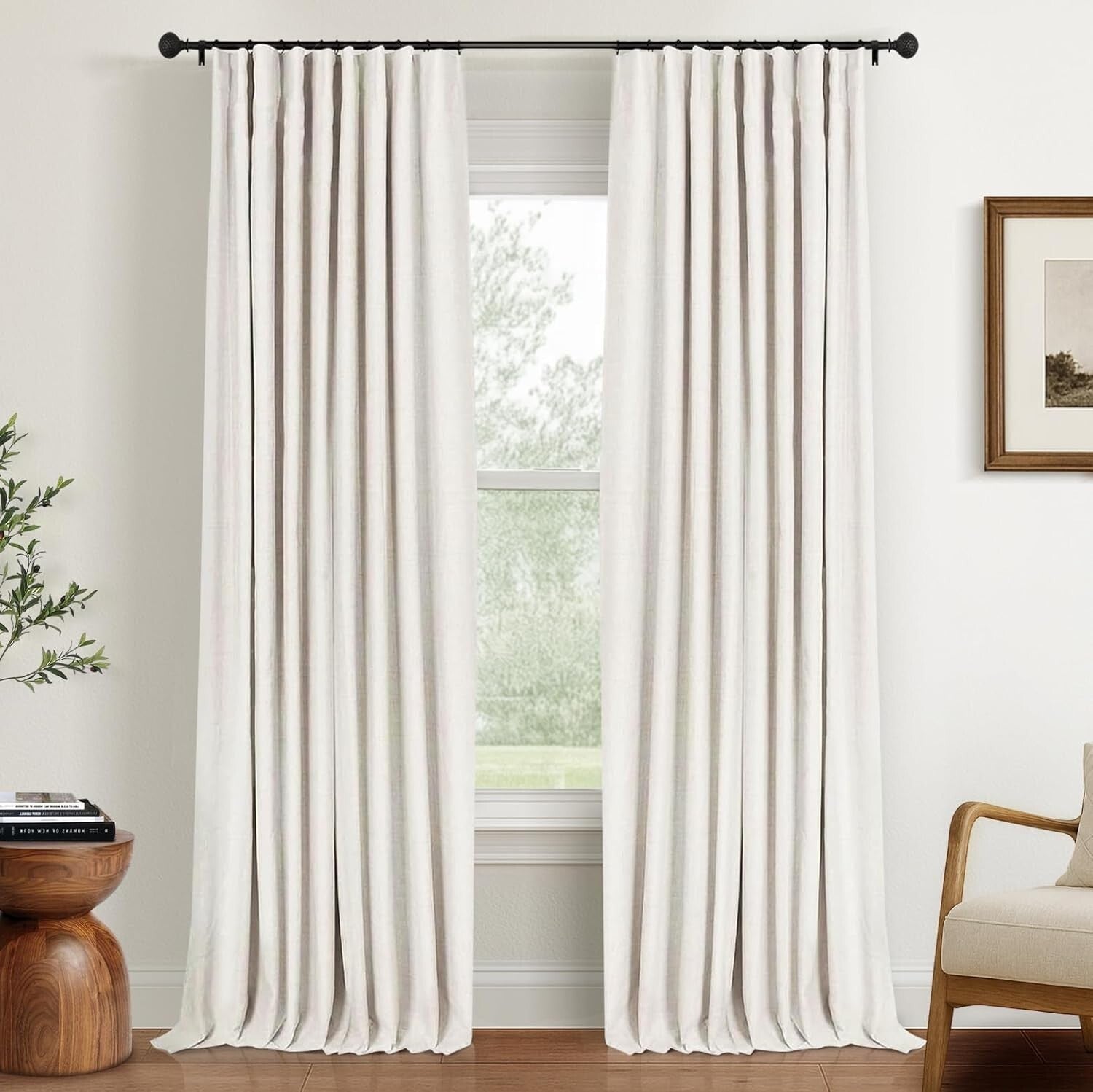 100% Blackout Curtains - Thermal Insulated 102" Beige Drapes (2 Panels)
