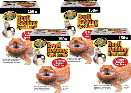 Reptile Basking Spot Lamps 150W - 4 Pack with Long Life & Double Heat Focus