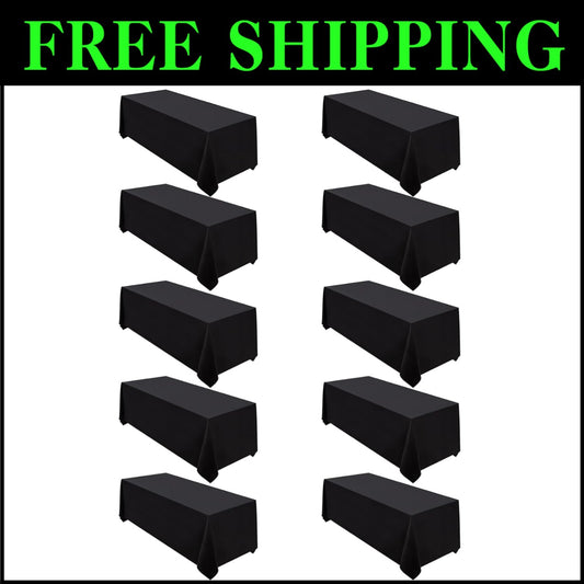 Durable 10-Pack Black Rectangular Tablecloths – Wrinkle Resistant and Versatile