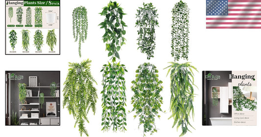 8Pc Artificial Hanging Plants with White Pots - Perfect for Modern Boho Spaces