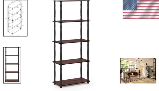 Elegant Dark Cherry Display Rack - 5-Tier Freestanding Multipurpose Solution