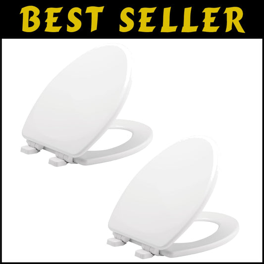 Quick Install White Elongated Toilet Seat 2-Pack - Non-Slip Heavy Duty Design