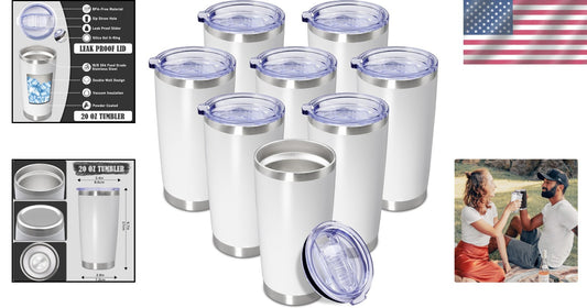 20 oz Double Wall Insulated Stainless Steel Travel Mugs - Set of 8 for Hot/Cold