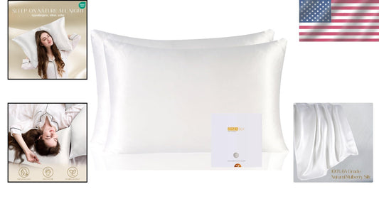 Premium Grade 6A Silk Pillowcases - 2 Pack Queen 20''x30'' with Hidden Zipper