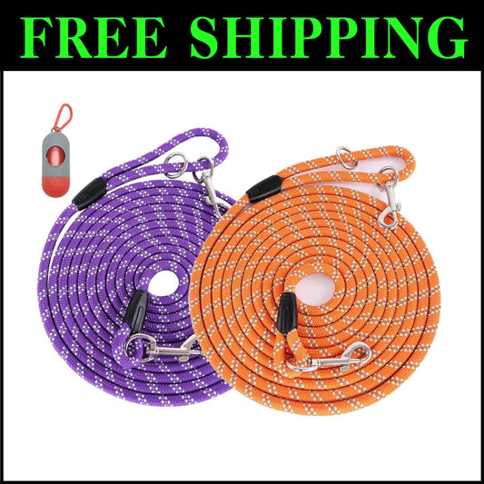 Premium 2 Pack Long Dog Leashes: 50FT with Reflective Thread for Added Safety