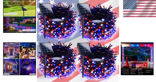 400 LED Patriotic Solar String Lights - 132FT Outdoor Decor for Independence Day