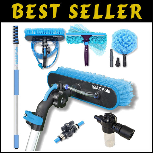 Composite 24ft Cleaning Tool: Adjustable Water-Fed Brush & Squeegee for Home Use