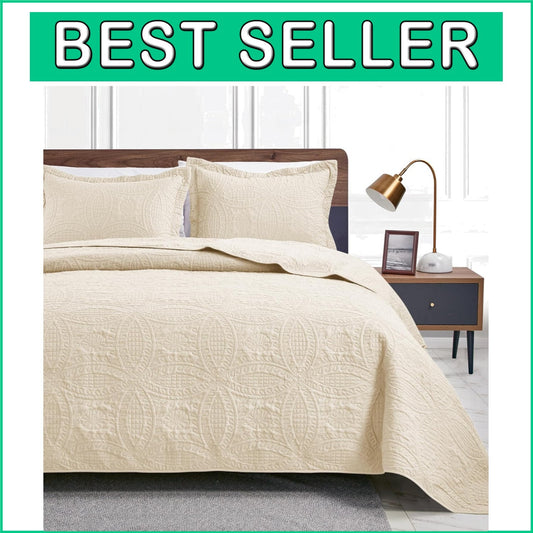 California King Coverlet Set - Durable Coin Pattern Quilt with Matching Shams
