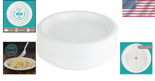 Durable 200 Pack 10 Inch Round Plastic Dinner Plates - Reusable & Microwave Safe