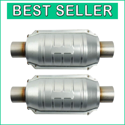 2-Pack Universal Catalytic Converter with O2 Port & Heat Shield - EPA Approved