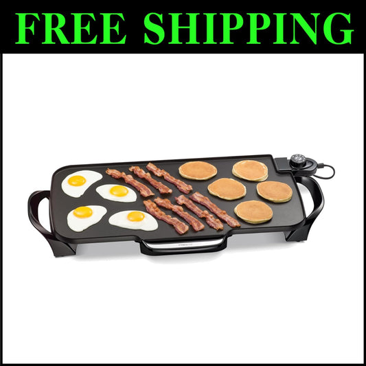 Durable 22-Inch Electric Griddle - Effortless Cleanup with Slide-Out Drip Tray