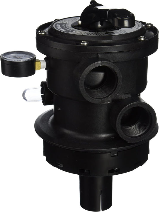Top-Mount Multiport Valve with Sight Glass - Ideal for Pool Maintenance - Black