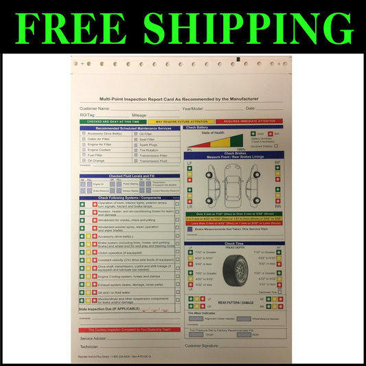 250 Carbonless Multi-Point Inspection Forms - Ideal for Vehicle Service Centers