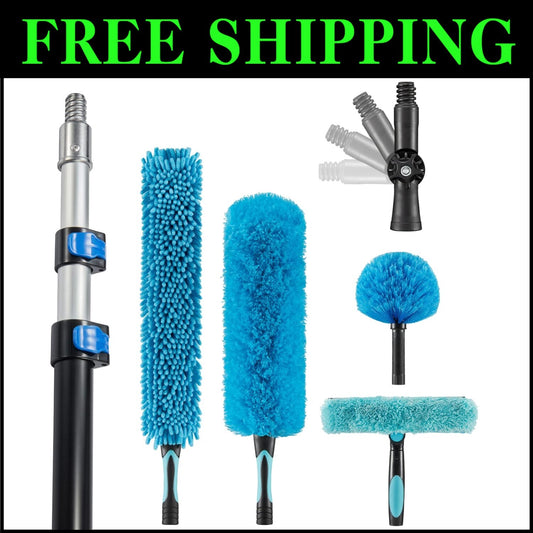 Bendable Feather Duster Kit for High Ceilings - 5-12ft Extension Pole Included