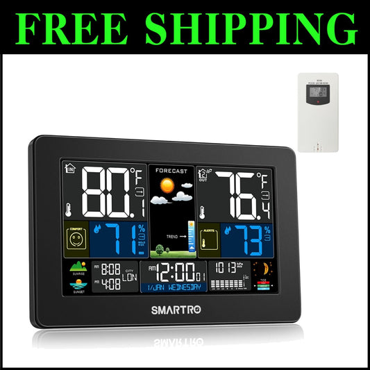 High Precision Indoor Outdoor Weather Station with Multiple Sensors for Home Use