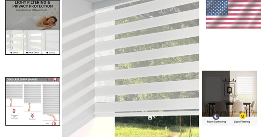 Custom Fit Cordless Zebra Window Shades – Dual-Layer Light Filtering Design