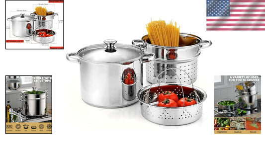 8-Quart Multifunctional Pasta & Steamer Set - Induction Ready Stainless Steel