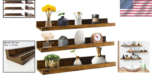 Sturdy Rustic Floating Shelves - Set of 3 for Wall Organization, 24 Inch Size