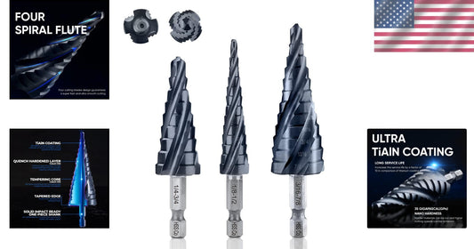34-Piece Cobalt Step Drill Bit Set with Titanium Coating for Precision Drilling