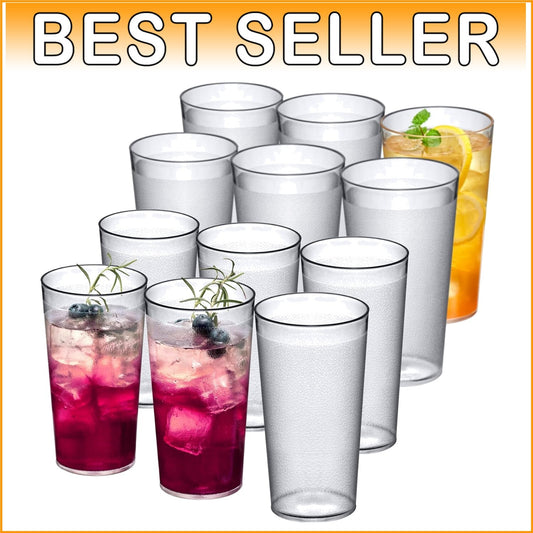 Cafely Shatter-Proof Tumblers Set - 12 Clear, Dishwasher-Safe Drinking Cups