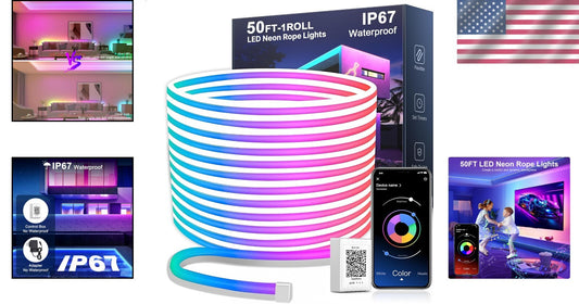50FT Waterproof RGB Neon LED Rope Lights with Remote & App Control for Home D...