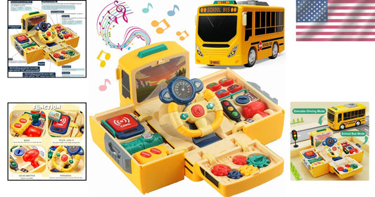Eco-Friendly Animated School Bus Toy with Steering Wheel & Educational Sounds