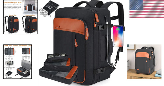 40L Extra Large Expandable Travel Backpack with 4 Packing Cubes & USB Port