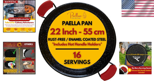 Easy-Clean 22 Inch Enameled Paella Skillet for Large Gatherings & Outdoor Feasts