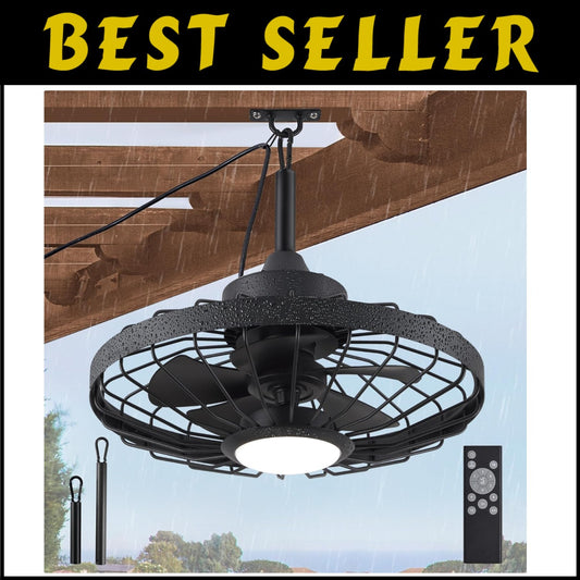 Versatile 20" Caged Ceiling Fan for Patios with Remote & Adjustable LED Light