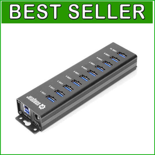 10-Port USB 3.2 Gen 1 Mountable Hub with Fast Charging and 5Gbps Transfer Speed