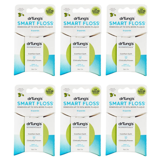 BPA Free Natural Floss - Cardamom Flavor that Expands and Cleans Better, 6 Pack