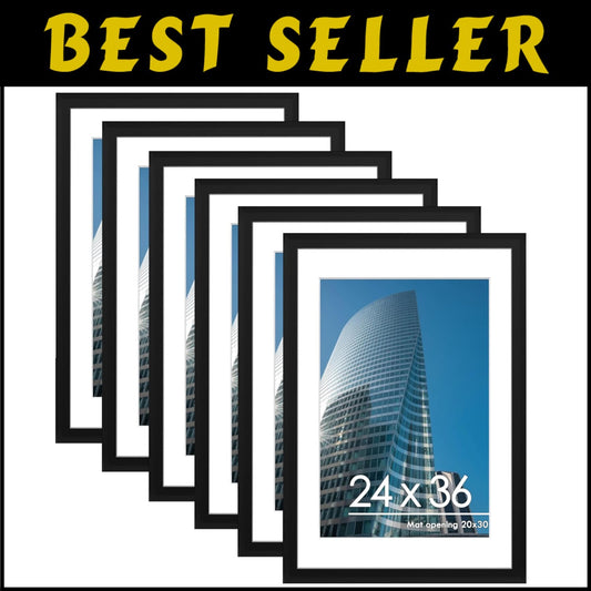 Quality 24x36 Poster Frame Set - 6 Black Frames with Easy Wall Mounting