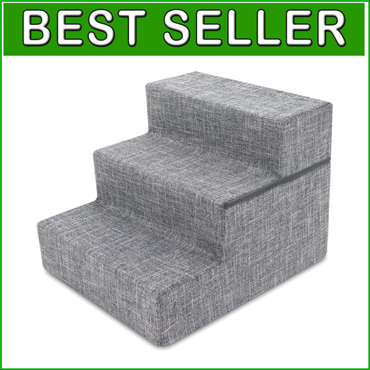 Elegant Non-Slip 3-Step Foam Pet Ladder for Small Dogs and Cats - Gray Linen