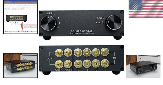 Aluminum 4-Way RCA Audio Switcher - Effortless Source Selection for Any Setup
