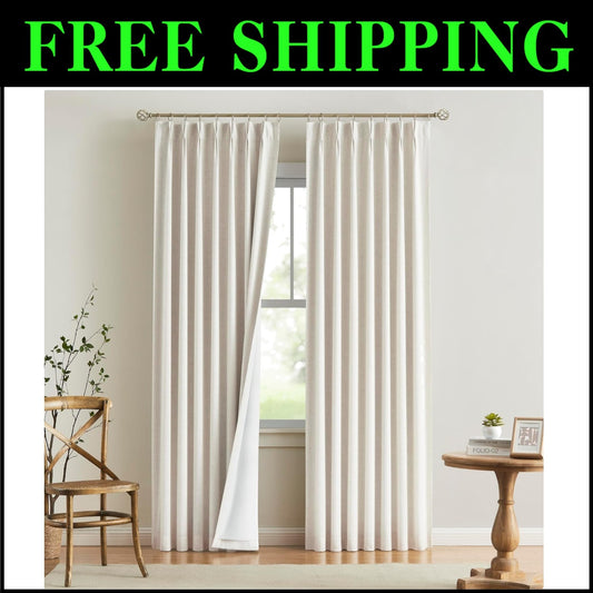 Elegant Natural Blackout Drapes with Pinch Pleat Design – 102" Long, Set of 2