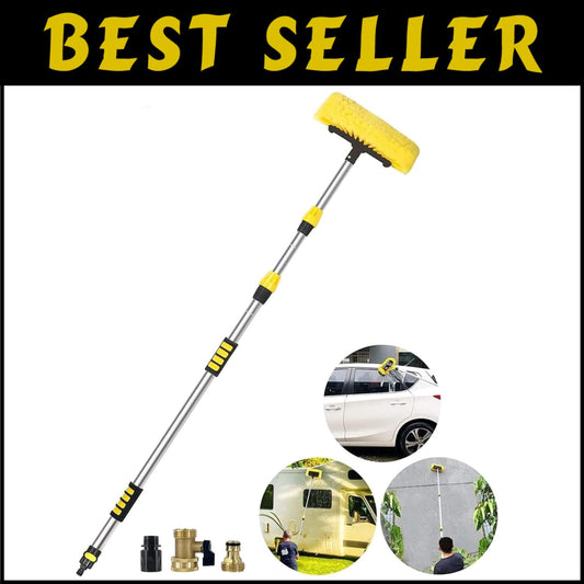 Aluminum Telescopic Car Wash Brush with Soft Bristles & Hose Connector - 5-12 Ft