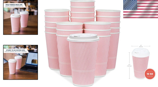 16 oz Insulated Ripple Coffee Cups with Lids - Stylish and Leak-Proof, 70 Pack