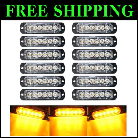 Multi-Pattern Amber Strobe Lights Kit - 12 Waterproof LEDs for All Vehicles
