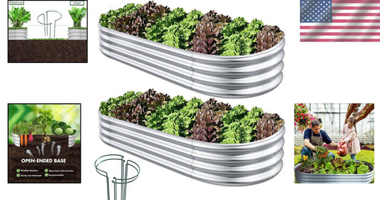 Durable 2-Pc Raised Garden Bed Set with Metal Stakes - Perfect for Herbs