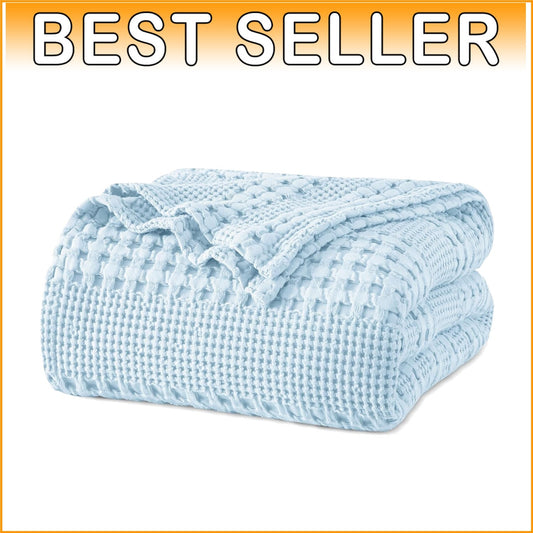 Breathable King Size Waffle Weave Blanket - Lightweight & Cozy in Baby Blue