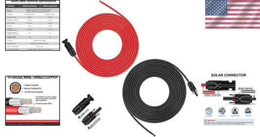 100 Feet 10AWG Solar Panel Extension Cable - Durable & Waterproof Outdoor Use