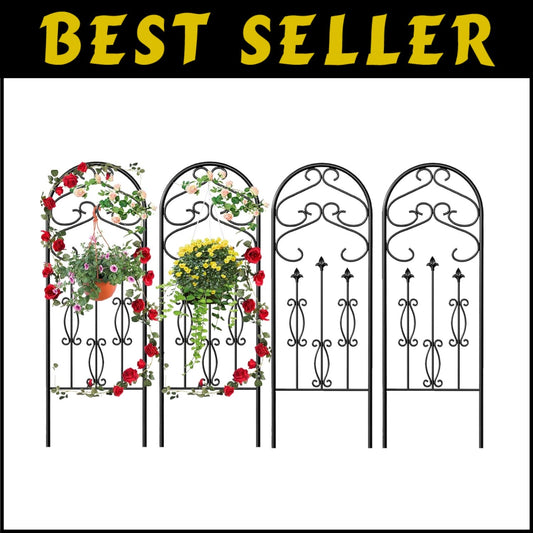 4 Pack 60" x 18" Black Metal Garden Trellis - Rustproof Climbing Plant Supports