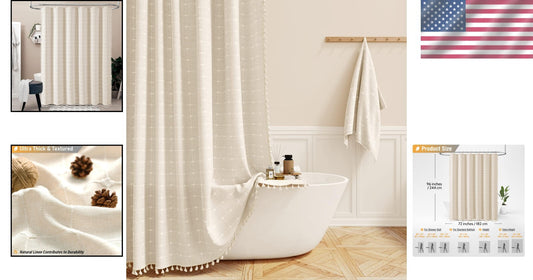 Cream Farmhouse Shower Curtain 72x96 - Heavy Duty Linen Blend with Grommet Hooks