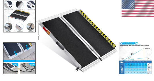 Heavy-Duty 3FT Folding Wheelchair Ramp with Safety Baffles for Disabled Access
