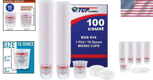 Solvent-Resistant 16oz Plastic Mixing Cups with Lids for Art & Automotive Use