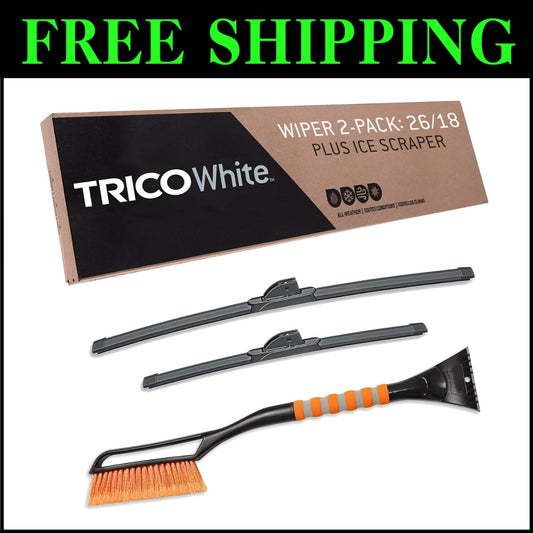 Premium Winter Wiper Blade Set (26" + 18") with Ice Scraper for Clear Visibility