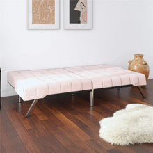 Load image into Gallery viewer, Pink Velvet Futon with Chrome Legs Stylish Sofa Bed