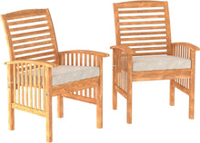 Load image into Gallery viewer, Set of 2 Modern Solid Acacia Wood Slat Back Outdoor Dining Chairs Brown