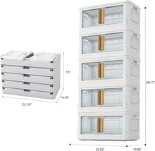 Load image into Gallery viewer, White Plastic Storage Bins on Wheels - 5 Pack Stackable Closet Organizer Bins